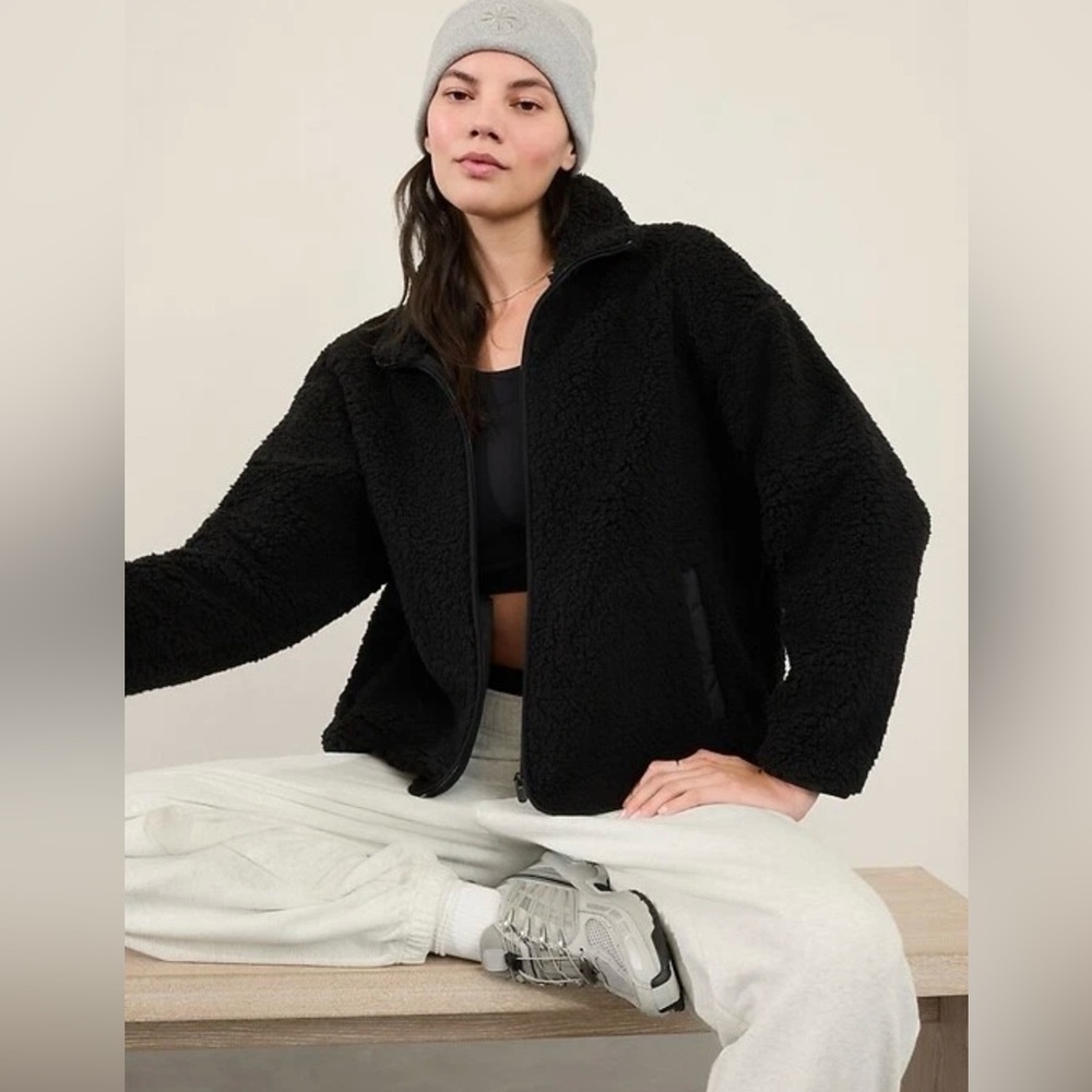 Athleta Cloud Fleece Black Jacket full zip up size 1X oversized sweatshirt